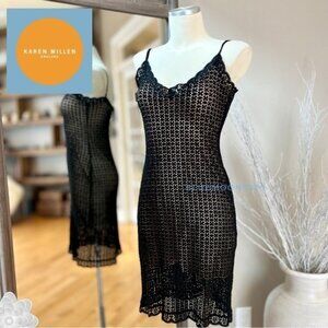 KAREN MILLEN ENGLAND Gorgeous Black Knit Stretch Dress Built In Slip 12